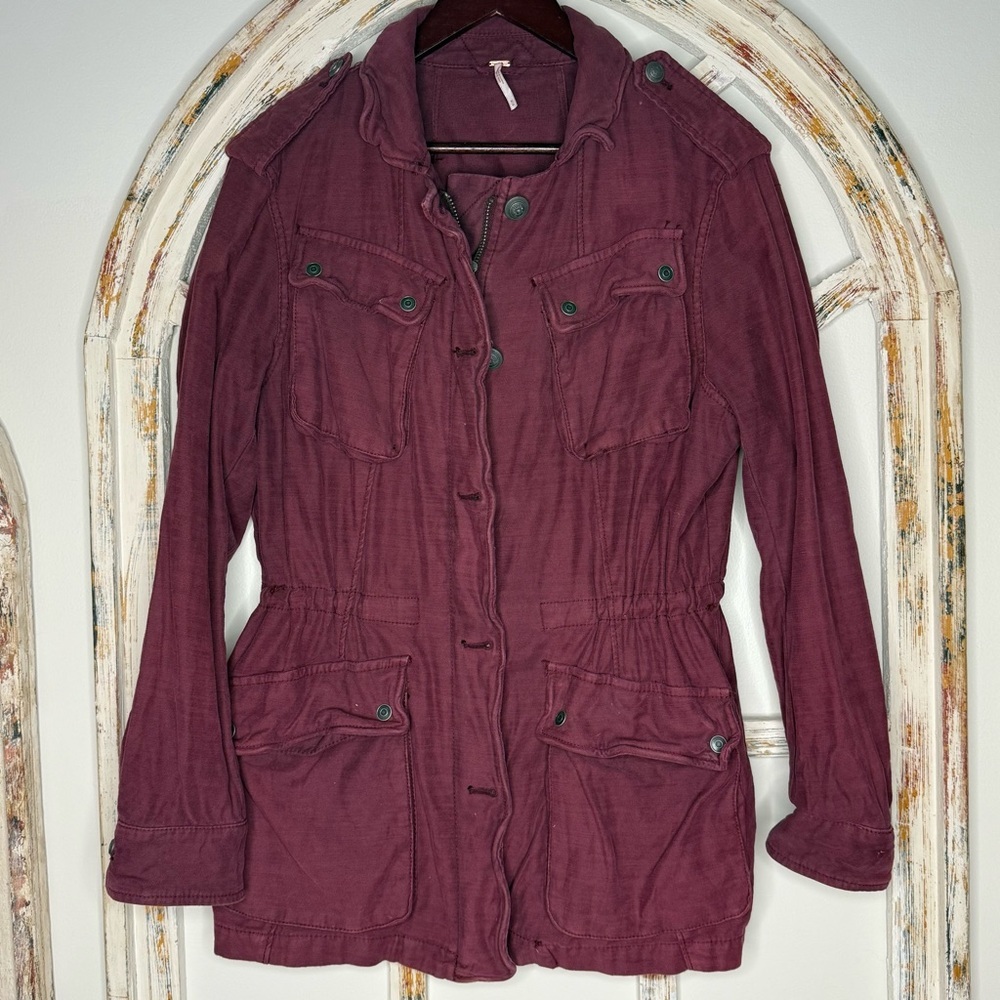 Free People Women's Burgundy Utility Jacket- Sz M
